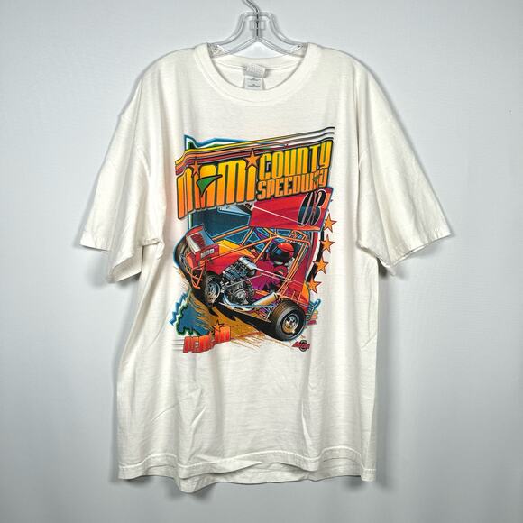 Retro Gildan 2003 Miami County Speedway Peru, IN 100% Cotton Graphic Tee Size XL - Picture 2 of 6